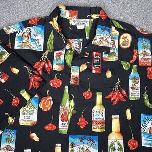 Pacific Legend Hawaiian Shirt Mens Extra Large Hot Sauce Hula Girl Peppers XL